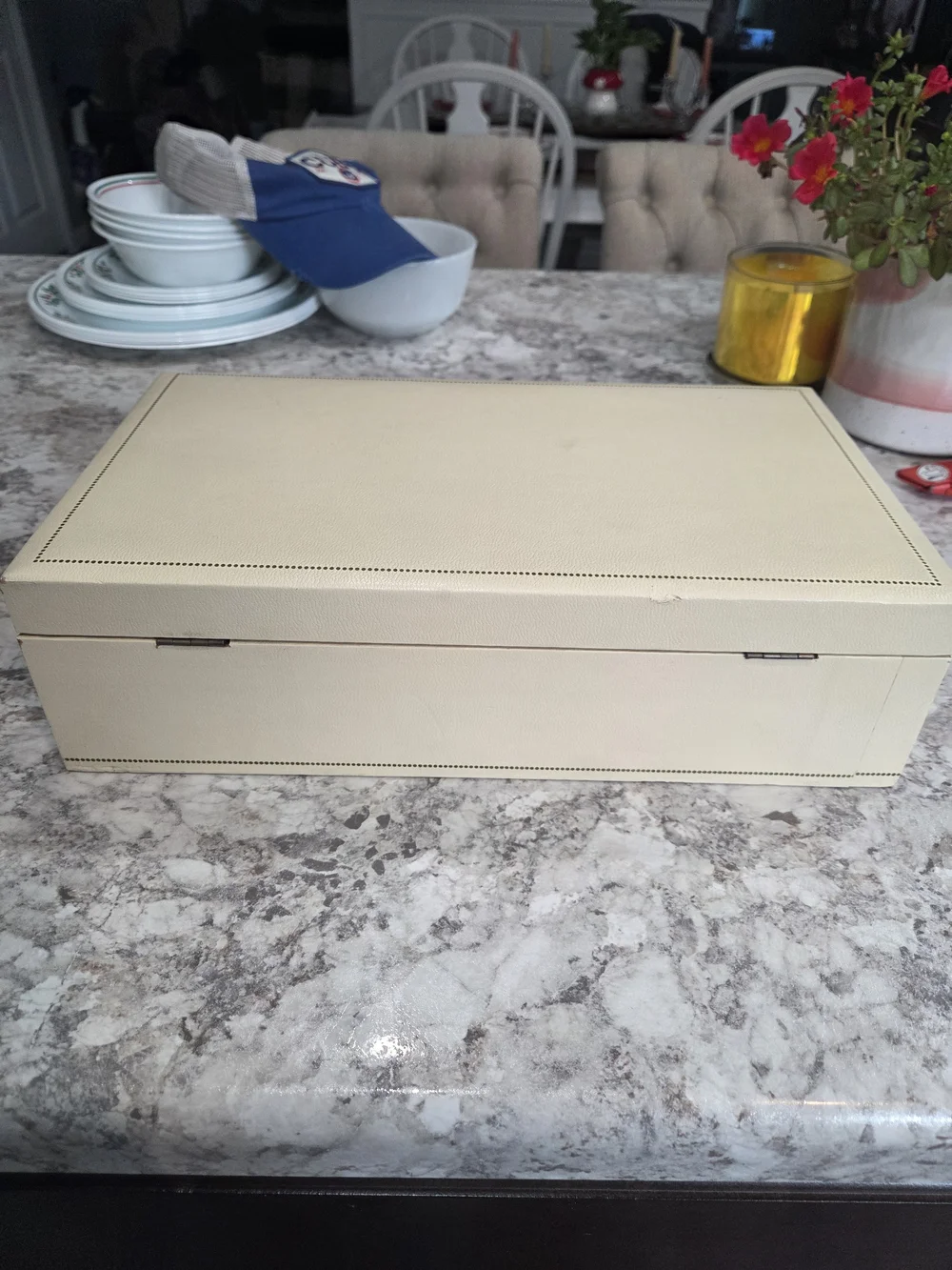 60's Vintage MCM 2 Tier Ivory Jewelry Box Red Velvet Interior MCM